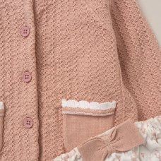 E07711: Baby Girls Knitted/ Woven Mix Cardigan, Knickers, Tights & Headband Outfit (0-12 Months)