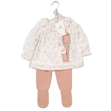 E07712: Baby Girls Knitted/ Woven Mix Blouse, Footed Trousers & Headband Outfit (0-12 Months)