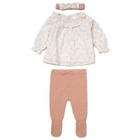 E07712: Baby Girls Knitted/ Woven Mix Blouse, Footed Trousers & Headband Outfit (0-12 Months)