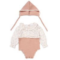 E07713: Baby Girls Knitted/ Woven Mix Bodysuit & Bonnet Outfit (0-12 Months)