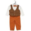 E07732INF: Baby Boys Bodysuit Shirt, Mock Woven Waistcoat With Bow Tie & Pant Outfit (12-24 Months)