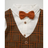 E07732INF: Baby Boys Bodysuit Shirt, Mock Woven Waistcoat With Bow Tie & Pant Outfit (12-24 Months)