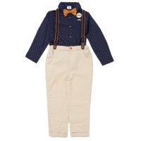 E07754INF: Baby Boys Bodysuit Shirt With Bow Tie & Pant With Braces Outfit (12-24 Months)