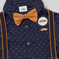 E07754INF: Baby Boys Bodysuit Shirt With Bow Tie & Pant With Braces Outfit (12-24 Months)