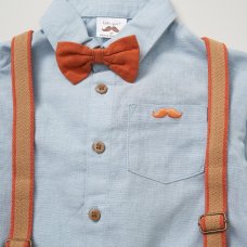 E07756INF: Baby Boys Bodysuit Shirt With Bow Tie & Pant With Braces Outfit (12-24 Months)