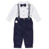 E07772INF: Baby Boys Bodysuit Shirt With Bow Tie & Pant With Braces Outfit (12-24 Months)