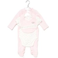 E07779: Baby Girls Jumbo Velour All In One, Bib & Bodysuit (NB-6 Months)