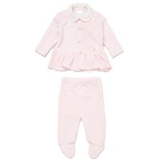 E07782: Baby Girls Jumbo Velour Jacket With Interlock Lining & Jumbo Velour Footed Trousers Outfit (0-9 Months)
