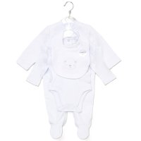 E07816: Baby Unisex Quilt Jacquard All in One, Bib & Bodysuit (NB-6 Months)