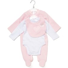 E07817: Baby Girls Quilt Jacquard All in One, Bib & Bodysuit  (NB-6 Months)