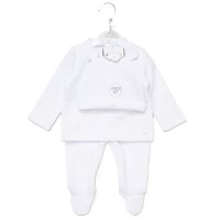 E07820: Baby Unisex Quilt Top, Hat & Footed Trousers Outfit (0-9 Months)