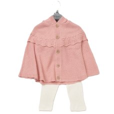 E07932B: Girls Knitted, Hooded Poncho & Ribbed Legging Outfit (2-5 Years)