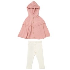 E07932B: Girls Knitted, Hooded Poncho & Ribbed Legging Outfit (2-5 Years)