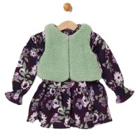 E08309: Baby Girls Borg Gilet & Floral Print Dress (9-24 Months)