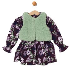 E08309: Baby Girls Borg Gilet & Floral Print Dress (9-24 Months)