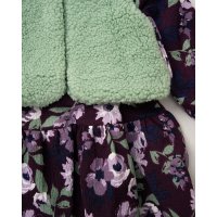 E08309: Baby Girls Borg Gilet & Floral Print Dress (9-24 Months)