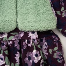 E08309: Baby Girls Borg Gilet & Floral Print Dress (9-24 Months)