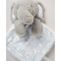 E08807: Furry Elephant Comforter With Taggie Ribbons