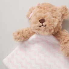 E08871: Bear Comforter With Taggie Ribbons