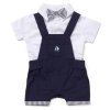 F08891INF: Baby Boys Dungaree & Bodysuit Shirt With Bow Tie Outfit (12-24 Months)