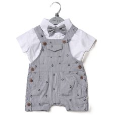 F08892NB: Baby Boys Dungaree & Bodysuit Shirt With Bow Tie Outfit (3-9 Months)