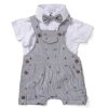 F08892NB: Baby Boys Dungaree & Bodysuit Shirt With Bow Tie Outfit (3-9 Months)