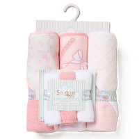F09441: Baby Pink Bows  6 Piece Hooded Towels & Washcloths Bath Time Set