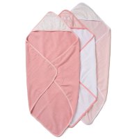 F09441: Baby Pink Bows  6 Piece Hooded Towels & Washcloths Bath Time Set