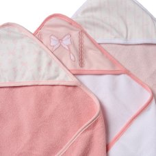 F09441: Baby Pink Bows  6 Piece Hooded Towels & Washcloths Bath Time Set