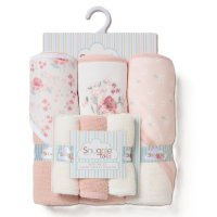 F09649: Baby Floral  6 Piece Hooded Towels & Washcloths Bath Time Set
