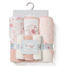 F09649: Baby Floral  6 Piece Hooded Towels & Washcloths Bath Time Set