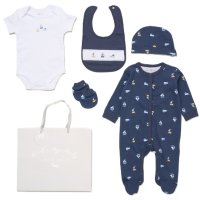 F09754NB: Baby Boys Sailor 6 Piece Mesh Bag Gift Set (NB-6 Months)
