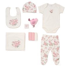 F09759NB: Baby Girls Floral Bird 10 Piece Mesh Bag Gift Set (NB-6 Months)