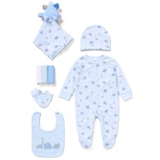 F09796NB: Baby Boys Dinosaur 8 Piece Mesh Bag Gift Set (NB-6 Months)