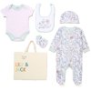 F09888NB: Baby Girls Floral 6 Piece Mesh Bag Gift Set (NB-6 Months)