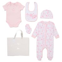 F09889NB: Baby Girls Floral 6 Piece Mesh Bag Gift Set (NB-6 Months)