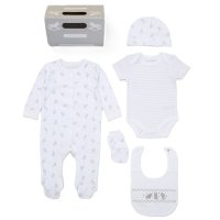 F09898NB: Baby Unisex Elephant 6 Piece Mesh Bag Gift Set (NB-6 Months)