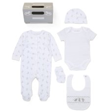 F09898NB: Baby Unisex Elephant 6 Piece Mesh Bag Gift Set (NB-6 Months)
