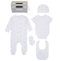 F09901NB: Baby Unisex Elephant 6 Piece Mesh Bag Gift Set (NB-6 Months)