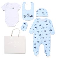 F10000NB: Baby Boys Farm 6 Piece Mesh Bag Gift Set (NB-6 Months)
