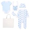 F10094NB: Baby Boys Teddy 6 Piece Mesh Bag Gift Set (NB-6 Months)