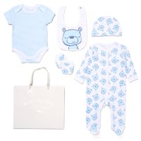 F10094NB: Baby Boys Teddy 6 Piece Mesh Bag Gift Set (NB-6 Months)