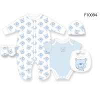 F10094NB: Baby Boys Teddy 6 Piece Mesh Bag Gift Set (NB-6 Months)