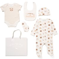 F10095NB: Baby Unisex " I Love My Mummy" 6 Piece Mesh Bag Gift Set (NB-6 Months)
