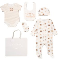 F10095NB: Baby Unisex " I Love My Mummy" 6 Piece Mesh Bag Gift Set (NB-6 Months)