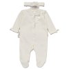 F10181NB: Baby Girls Cream All In One & Headband On A Satin Padded Hanger (0-9 Months)
