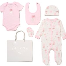 F10388NB: Baby Girls Deer 6 Piece Mesh Bag Gift Set (NB-6 Months)