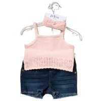 F10390TOD: Girls True Knit Top, Denim Short & Headband Outfit (2-4 Years)