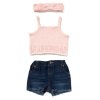 F10390TOD: Girls True Knit Top, Denim Short & Headband Outfit (2-4 Years)