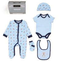 F10396NB: Baby Boys Sailor Bear 6 Piece Mesh Bag Gift Set (NB-6 Months)
